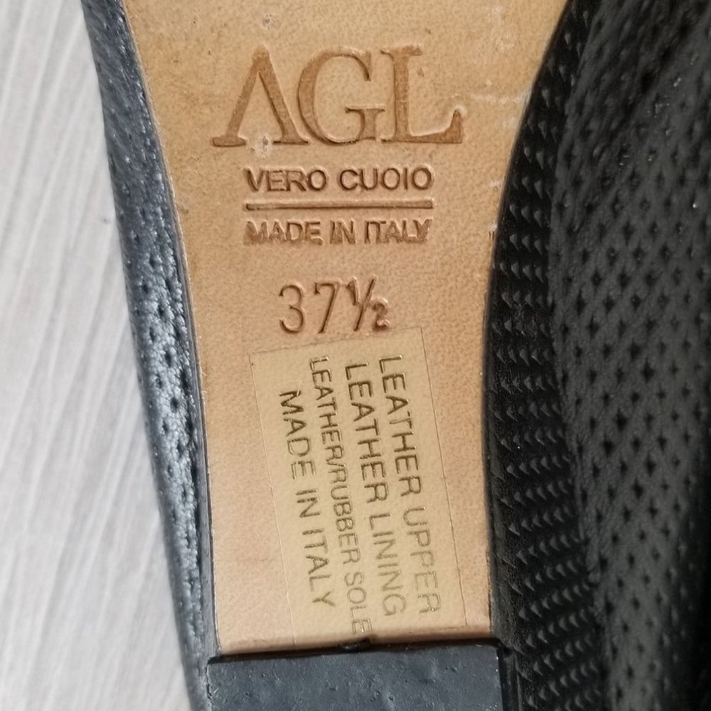AGL Peep Toe Wedge Pump, Black Perforated Leather, Womens Size 7.5 US / 37.5 - Picture 11 of 12